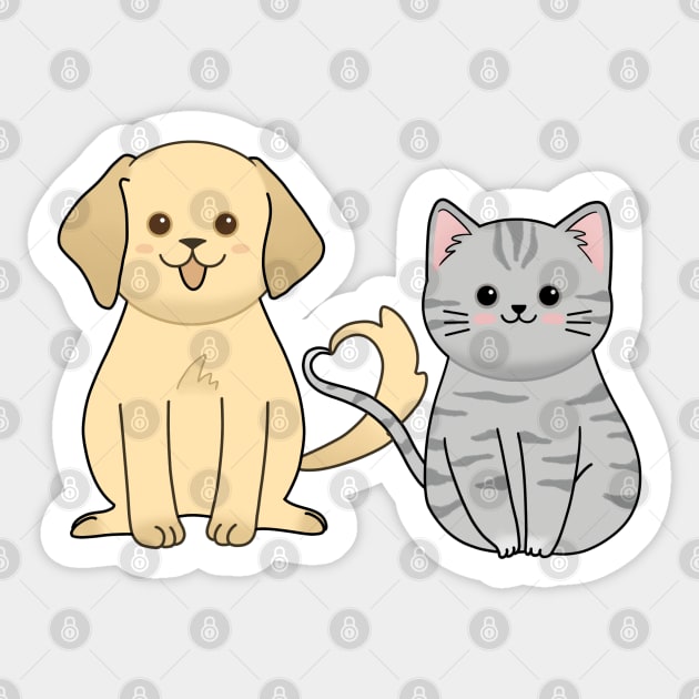 Cute chubby cat and dog with heart tail Sticker by ballooonfish